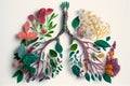 Lungs made from plants and flowers in a white background. Generative AI Royalty Free Stock Photo