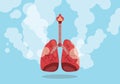 Lungs on smoke unhealthy sign with flat blue background style