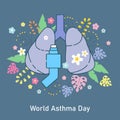 Lungs symbol and Inhaler. Breathing. Lunge exercise. Asthma. Respiratory system. World Asthma Day. World Asthma Day. Health care