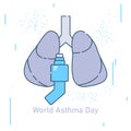 Lungs symbol and Inhaler. Breathing. Lunge exercise. Asthma. Respiratory system. World Asthma Day. World Asthma Day. Health care