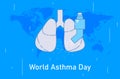 Lungs symbol and Inhaler. Breathing. Lunge exercise. Asthma. Respiratory system. World Asthma Day. World Asthma Day. Health care