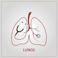 Lungs vectoral illustration. Design of lungs and stethoscope