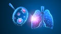 Lungs Virus-cell exploration. Epidemic strain research, pneumonia or respiratory pathogen concept. Abstract polygonal image on