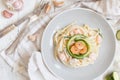 Lunguini shrimps and zucchini with cream Royalty Free Stock Photo