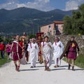 LUNI, MASSA CARRARA, ITALY Ã¢â¬â JUNE 2, 2019: Community event, Ancient Rome reenactment near Portus Lunae, genuine