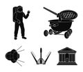 Lunokhod, space suit, rocket launch, artificial Earth satellite. Space technology set collection icons in black style Royalty Free Stock Photo