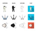 Lunokhod, space suit, rocket launch, artificial Earth satellite. Space technology set collection icons in cartoon,black Royalty Free Stock Photo