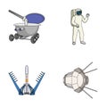 Lunokhod, space suit, rocket launch, artificial Earth satellite. Space technology set collection icons in cartoon style Royalty Free Stock Photo