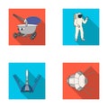 Lunokhod, space suit, rocket launch, artificial Earth satellite. Space technology set collection icons in flat style Royalty Free Stock Photo