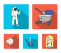 Lunokhod, space suit, rocket launch, artificial Earth satellite. Space technology set collection icons in flat style Royalty Free Stock Photo