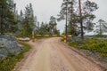 Luosto Finland, road closed in the forest Royalty Free Stock Photo
