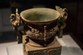 Ancient Chinese bronze vessel Ding exhibited in Luoyang museum, Luoyang, China Royalty Free Stock Photo