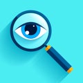 Search loupe icon in flat style, magnifying glass on color background. Zoom tool