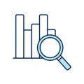 Lupe with bars chart line and fill style icon vector design