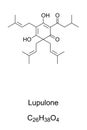 Lupulone, a component of hops, chemical formula and structure