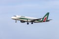 Alitalia Embraer Airliner on finals Royalty Free Stock Photo