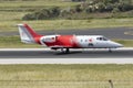 Luqa, Malta 18 April, 2015: Ambulance Learjet landing runway 31. Royalty Free Stock Photo