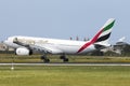 Luqa, Malta 2 April 2015: Emirates A330 landing in the afternoon. Royalty Free Stock Photo