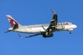 Qatar A320 departing for a 5 hour flight to Doha Royalty Free Stock Photo