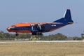 Luqa, Malta 18 June 2015: Cavok Air Antonov An-12BK landing runway 31.