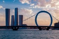 Plaza Tower Lusail with Arch Bridge sunset time Royalty Free Stock Photo