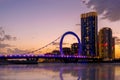 Plaza Tower Lusail with Arch Bridge sunset time Royalty Free Stock Photo