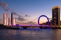 Plaza Tower Lusail with Arch Bridge sunset time Royalty Free Stock Photo