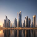 Lusail, Qatar- 18 : The beautiful newly developing city with many skyscrapers, shot during sunrise made with