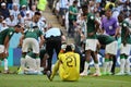 Mohammed Al Owais cries when injuring his partner during the match between Argentina National Team vs. Saudi Arabia National Team