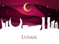 Lusail skyline on red background.