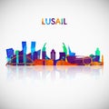 Lusail skyline silhouette in colorful geometric style.