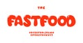 Luscious alphabet, joyful curvy letters, bubble font for fastfood cafe logo, candy shop headline, food festival