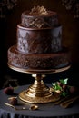 LUSCIOUS CHOCOLATE CAKE, BEAUTIFULLY DECORATED. Royalty Free Stock Photo