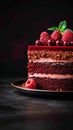 Luscious dessert Red Velvet Cake on dark background, ample text space