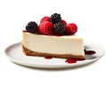 Luscious fresh classic cheesecake on a white background, Generative AI