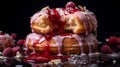 Luscious Glazed Doughnuts With Raspberry Sauce - A Closeup Magazine Quality Shot Royalty Free Stock Photo