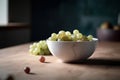Luscious Grapes in an Empty Bowl on a Large Tabletop. Generative AI Royalty Free Stock Photo