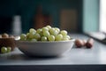 Luscious Grapes in an Empty Bowl on a Large Tabletop. Generative AI Royalty Free Stock Photo