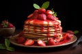 Luscious Honey strawberry pancakes. Generate Ai