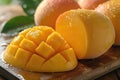 Luscious mango, smooth and vibrant, its orange flesh dripping with delicious juice, Ai Generated Royalty Free Stock Photo