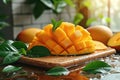 Luscious mango, smooth and vibrant, its orange flesh dripping with delicious juice, Ai Generated Royalty Free Stock Photo