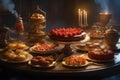 Luscious mouth watering desserts beautifully arranged on a table perfectly