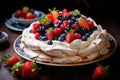 Luscious Pavlova cake berries. Generate Ai