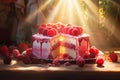 Luscious Raspberry cake in sunlight. Generate Ai Royalty Free Stock Photo