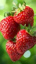 Luscious ripe strawberries flourishing in a vibrant greenhouse environment, ready for picking