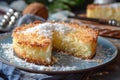 Coconut custard pie on rustic table Royalty Free Stock Photo