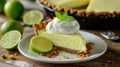 A Slice of Key Lime Pie with Whipped Cream and Mint Royalty Free Stock Photo