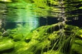 luscious underwater green algae in a freshwater pond