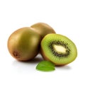 Fresh kiwi full and half isolated white background AI generated