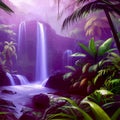 Lush Amazonian jungle with waterfalls and a raging river. Fantasy forest Royalty Free Stock Photo